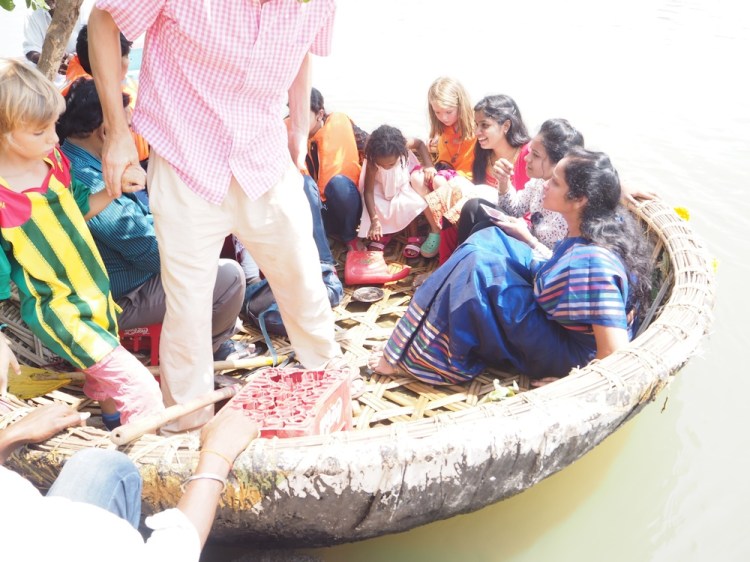 So we all pile in - no life jackets .. Gabriel &nbsp;is a bit nervous ... Me too .it seems too improbable in a circular boat - surely we will just spin round and round?