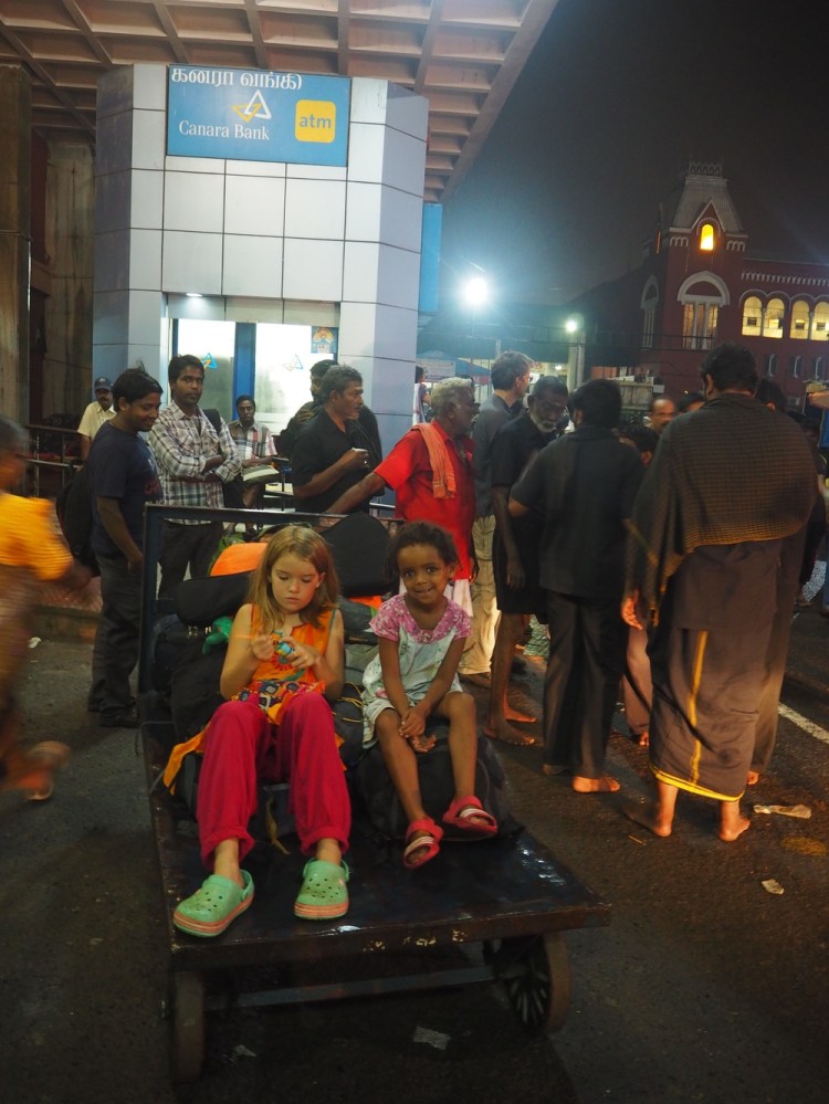 Chennai Station - 5 am in the morning- Millie looking surprisingly cheerful, all things considered &nbsp;and Jemima rather bizarrely starts knitting&nbsp;