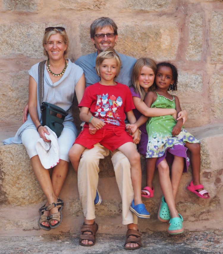 An altogether photo of the five of us...at the queens baths in Hampi