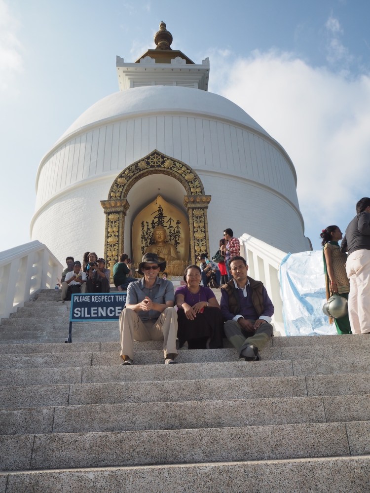 The stupa at the top of the hill in Pokkara 