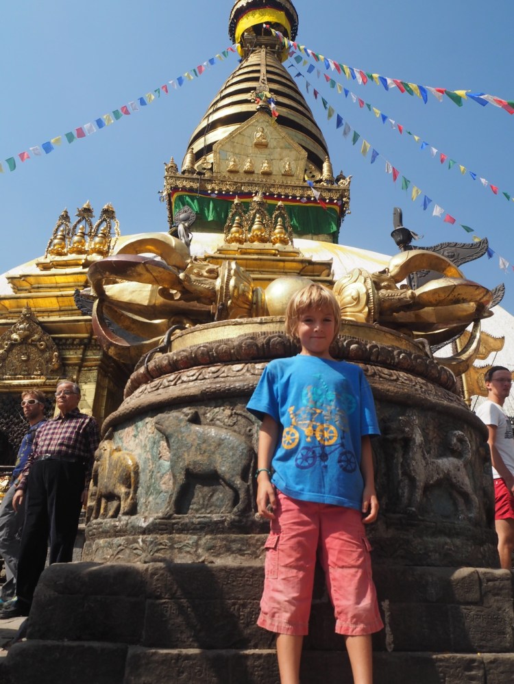 Me standing in the Monkey Temple by a big sculpture