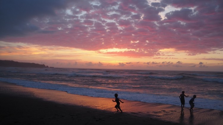 Sunset on the beach at the beautiful camp site Punakaki