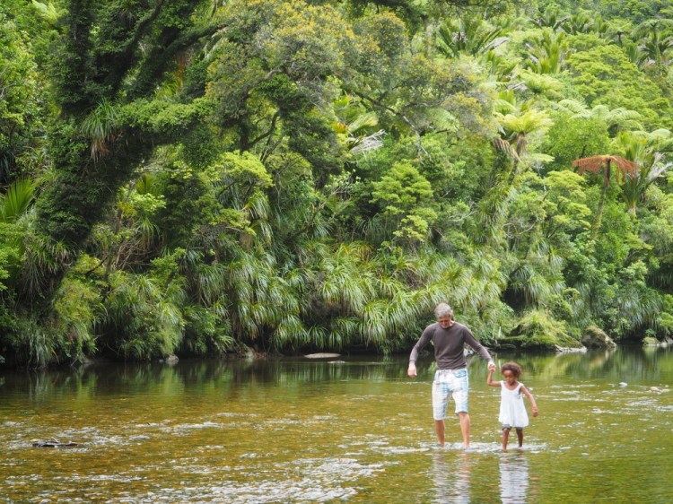 Our river walk at Punakaki - the rocks are slippery!