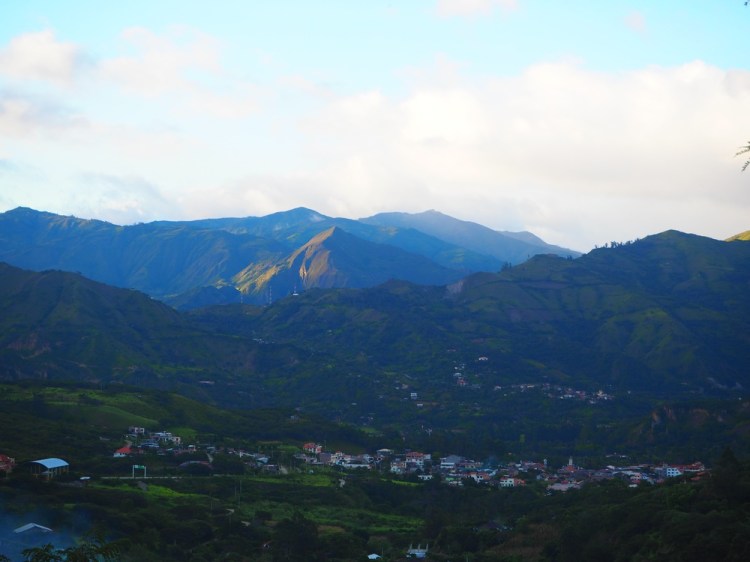 The evening view from Hosteria Izcayluma across th village of Vilcabamba
