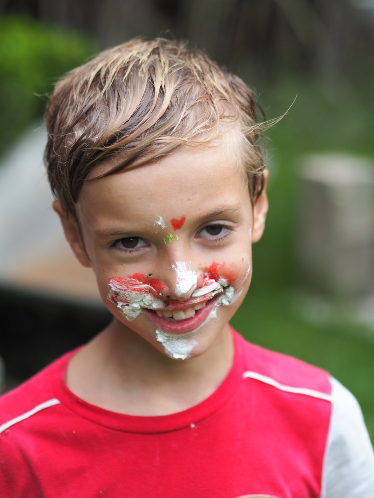 Gabriel covered in Birthday cake