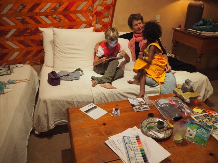 When we went to San Cristobal we had these really fun neighbours who took us out a few times and one time we went to the park. I wrote a blog about it where it was really wet. It was so cool because they gave us snacks and everything. One day they came round to our house and we made lots of arts and crafts and they gave us these bags and we decorated them and stuck mirrors on them - it was so fun  ! Then we roasted marshmallows - they were so nice - what's better than camping&nbsp;in your own living room?